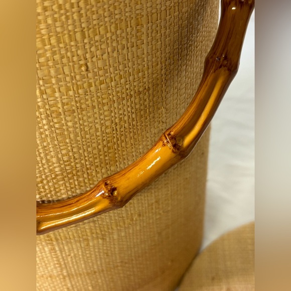 VINTAGE MCM 60s Collectible Americana Faux Bamboo Handles Cane Woven Ice Bucket - Picture 2 of 11